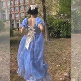 France Mesh Lolita Dress Women Summer Blue White Black Gothic Evening Party Dresses Sweet Korean Princess Fairy Dress