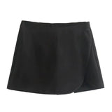 Women Fashion Casual Mini Asymmetrical Skirts Shorts High Waist Back Pockets Wide Leg Skirts Zipper Female Shorts