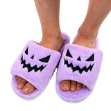 Halloween Pumpkin Lantern Slippers Autumn Soft Furry Comfort Closed Toe Slides Women Size 43 Outdoor Slippers Zapatos Mujer