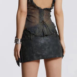 Women Y2K Sexy Mini Leather Skirt Dropped Low Waist PU Hot Skirt