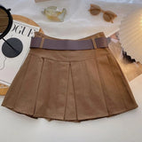 A-line Skirts with Belt Women y2k High Waist Short Skirt Buttons Skirt Female Clothing Female All-match