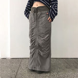 Grunge Drawstring Long Skirt y2k Streetwear Stitched Tie Up Loose Cargo Skirts for Women Harajuku Outfits Korean Fashion