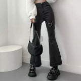 Woloong Jeans for Women Vintage Black Denim Flare Pants Streetwear High Waist Slim Mom Trouser Harajuku Y2K Pants