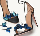 Woloong Aiertu Green Yellow Butterfly Sandals Back Lace Up Blue Red Thin High Heel Sandals New Summer Shoes For Women Stilettos Sandals