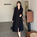 Long Sleeve Ladies Dress Women Autumn Formal French Retro Solid Korean Style Button-design Daily Office Lady Streetwear Fashion