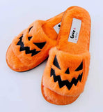 Halloween Pumpkin Lantern Slippers Autumn Soft Furry Comfort Closed Toe Slides Women Size 43 Outdoor Slippers Zapatos Mujer