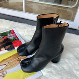 woloong Luxury Brand Designer Split Toe Ankle Boots New Fashion Chunky Round High Heels Women Boots Winter Tabi Shoes Short Boots