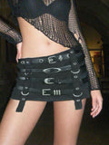 Punk Style Mini Skirt with PU Belts Y2k Gothic Low Rise Hot Sexy Super Short Skirt Streetwear 2000s Women's Outfits Chic