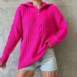 Winter Women's Turtleneck Sweaters Polo Collar With Zipper Knitted Pullover Female Loose Long Sleeve Top Warm Sweaters