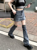 Woloong Women Two-piece Skirt Set High Waist Bandage Denim Skirt with Leg Warmers Cyberpunk Y2k Vintage Music Festival Outfits