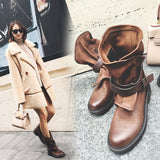 Women ankle boots natural leather plus size 22-26CM sheepskin +pigskin modern boots vintage belt buckle motorcycle boots