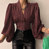 Women Shirts  Fashion Lantern Long Sleeve Elegant Blouse Summer Sexy V-neck Tunic Top Casual Party High Street Blusas