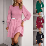 Woloong Solid Color Long Sleeve Short Women's Autumn Winter Dress