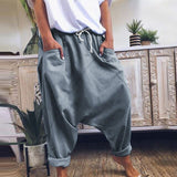 Woloong Women Harem Pants Trousers Boho Mid Waist Pants Women Solid Check Pants Baggy Wide Leg Casual Capris