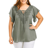 Plus Size Lace Patchwork Shirt Womens Tops And Blouses Short Sleeve Big Size Blusas Femininas Blusas Mujer De Moda