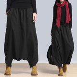 Woloong Women Harem Pants Trousers Boho Mid Waist Pants Women Solid Check Pants Baggy Wide Leg Casual Capris