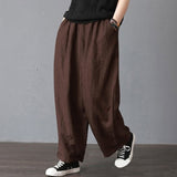 Woloong Women Harem Pants Trousers Boho Mid Waist Pants Women Solid Check Pants Baggy Wide Leg Casual Capris