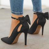 woloong Women Pointed Toe High Heels Woman Thin Heels Ladies Sexy Pumps Ladies Buckle Strap Female Fashion Bowknot Shoes Plus Size 34-43