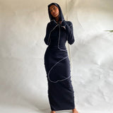 Fall Winter Hooded Long Dress Women Cotton Full Sleeve Bodycon Dresses Female Streetwear Casual Skinny Vestidos Outfits