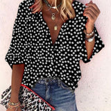 New Fashion Daisy Floral Print Shirts Women V Neck Long Sleeve Button Tops Casual Loose Plus Size Blouse