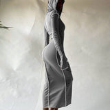 Fall Winter Hooded Long Dress Women Cotton Full Sleeve Bodycon Dresses Female Streetwear Casual Skinny Vestidos Outfits