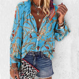 New Fashion Daisy Floral Print Shirts Women V Neck Long Sleeve Button Tops Casual Loose Plus Size Blouse