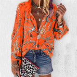 New Fashion Daisy Floral Print Shirts Women V Neck Long Sleeve Button Tops Casual Loose Plus Size Blouse