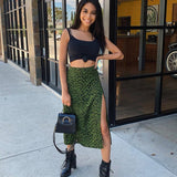 Fashion Skirt Women Cross-Border Women's Leopard Print Skirts Women High Waist Elastic Split midi A- line Skirt Streetwear