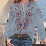 Women Bohemian Clothing Blouse Shirt Vintage Printed Tops Ladies Blouses Blusa Feminina Long Sleeve Shirts For Women Clothes