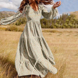 Stylish Ruffle Maxi Dress Casual Puff Sleeve Tunic Vestidos Female Solid Robe Women's Autumn Sundress