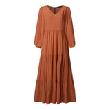 Stylish Ruffle Maxi Dress Casual Puff Sleeve Tunic Vestidos Female Solid Robe Women's Autumn Sundress