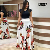 Women Maxi Dress Autumn Casual Floral Print O Neck Short Sleeve Patchwork Tunic Party Elegant Boho Dresses Robe Ladies Plus Size