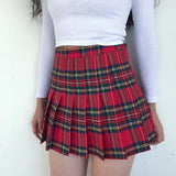 Y2K Harajuku Tartan Women Skirt Sexy Plaid Pleated Skirts Fashion Mini Dance Skirt Side Button High Waist School Skirts Female