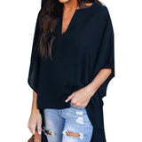 Fashion Casual Women Irregular V-Neck Blouse Half Flare Sleeve Loose Shirt Top