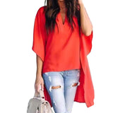 Fashion Casual Women Irregular V-Neck Blouse Half Flare Sleeve Loose Shirt Top