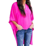 Fashion Casual Women Irregular V-Neck Blouse Half Flare Sleeve Loose Shirt Top