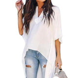 Fashion Casual Women Irregular V-Neck Blouse Half Flare Sleeve Loose Shirt Top