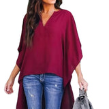 Fashion Casual Women Irregular V-Neck Blouse Half Flare Sleeve Loose Shirt Top