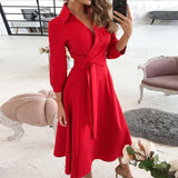 Elegant Women Letter Diamond Print Party Dresses Spring Fashion Sexy V-Neck Belt A-Line Dresses Female Casual Long Sleeve Dress