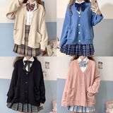 Woloong Japanese style sweater spring autumn V-neck cotton knitted sweater JK uniform cardigan multicolor Cosplay women's wear