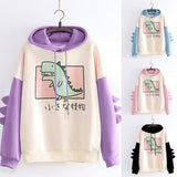 Fashion Women Sweatshirt Casual Print Long Sleeve Splice Dinosaur hoodies Sweatshirt Tops