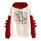 Fashion Women Sweatshirt Casual Print Long Sleeve Splice Dinosaur hoodies Sweatshirt Tops