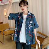 Spring Summer Vintage Print Female Blouse Autumn Fashion Loose Long Sleeve Shirts V Neck Women Tops