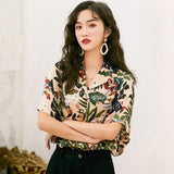 Spring Summer Vintage Print Female Blouse Autumn Fashion Loose Long Sleeve Shirts V Neck Women Tops