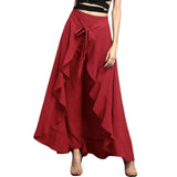 Woloong Women Palazzo Pants  Causal Ruffle Drawstring Trouser Elegant High Waist Irregular Loose Pure Color Autumn Female Pant Skirt