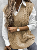 Twist Pullover Sweater Vests Women Oversized V-Neck Cable Knitted Korean Female Sleeveless Warm Tops Waistcoat Winter