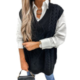 Twist Pullover Sweater Vests Women Oversized V-Neck Cable Knitted Korean Female Sleeveless Warm Tops Waistcoat Winter