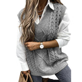 Twist Pullover Sweater Vests Women Oversized V-Neck Cable Knitted Korean Female Sleeveless Warm Tops Waistcoat Winter