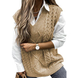 Twist Pullover Sweater Vests Women Oversized V-Neck Cable Knitted Korean Female Sleeveless Warm Tops Waistcoat Winter