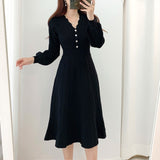 Vintage Elegant Knitted Beige Midi Dress New Autumn Long Sleeve Slim Woman Sweater Dresses One-Piece Woman Pleated Dress